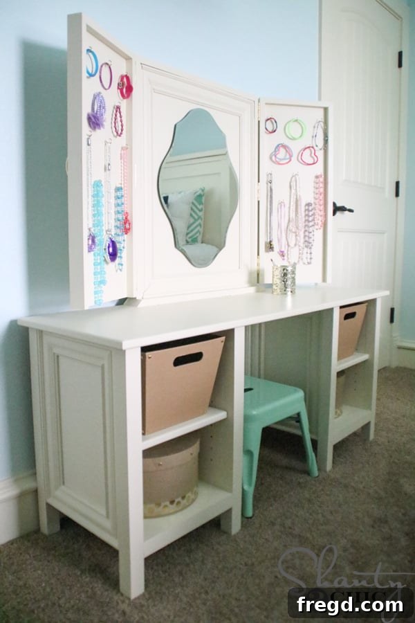 Finished DIY wooden kids vanity for child's room