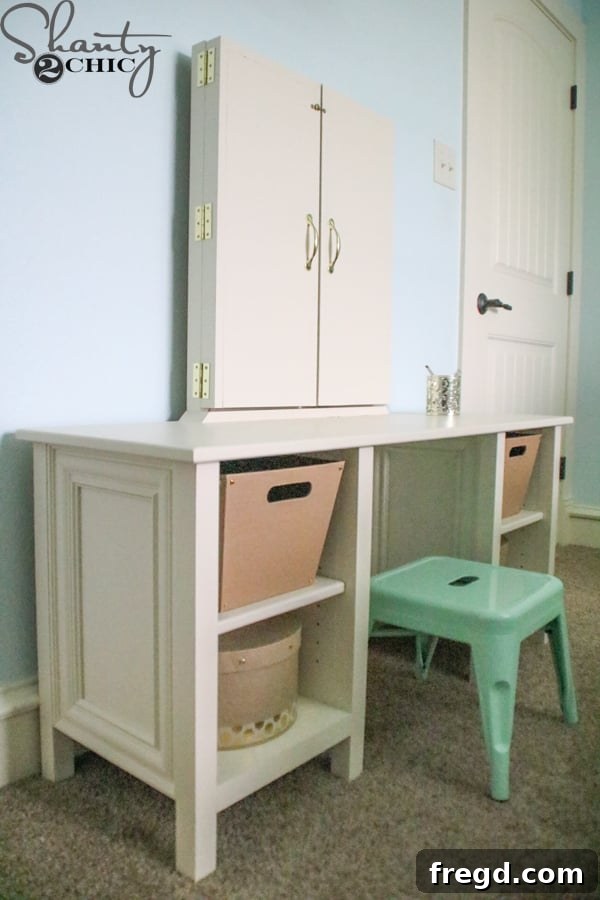 Wooden vanity DIY with gold clasp