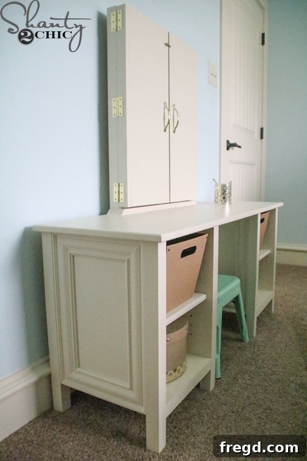 Child's wood vanity DIY project finished