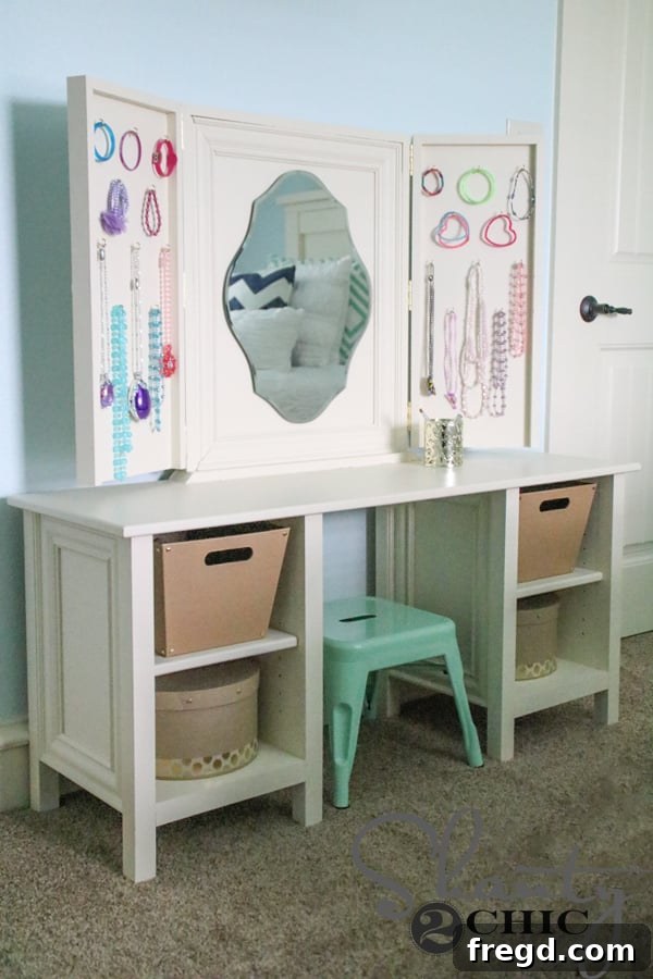 Child vanity DIY project in a room setting