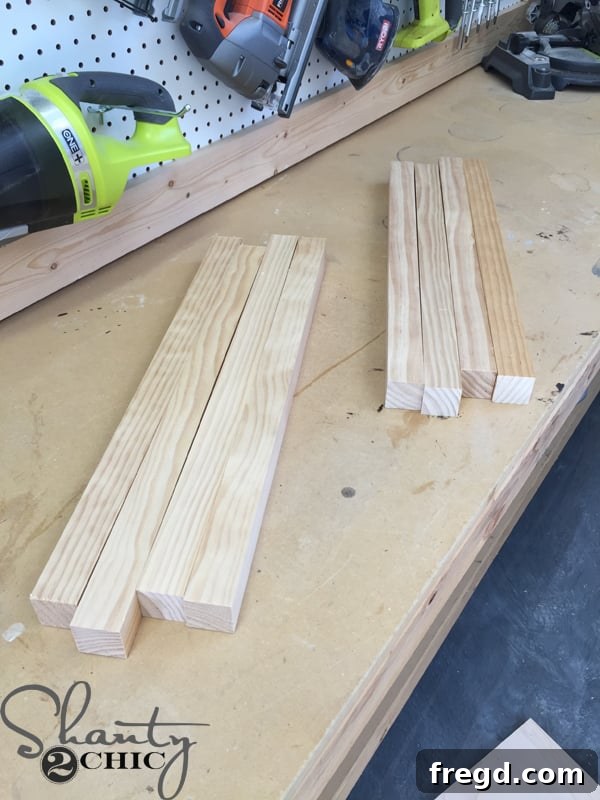 Cutting 2x2 lumber for vanity legs