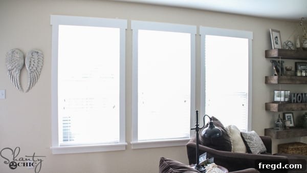 Close-up of DIY Farmhouse Window Trim installation