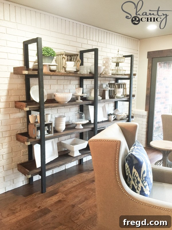 Modern DIY plate storage with organized plates and platters