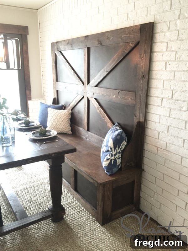 Build Your Own High-Back Bench 2 DIY High-Back Dining Bench with Rustic Barn Door Design