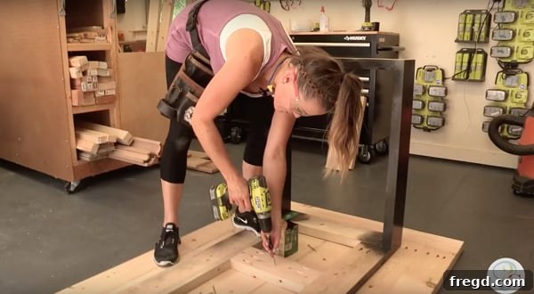 Your Custom Rustic Modern Dining Table 20 Attaching the Painted Dining Table Base to the Wood Table Top