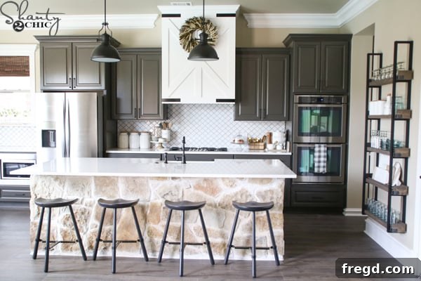 My Kitchen's Laminate Makeover 11 After: Modern kitchen with Maison Oak laminate, grey cabinets, and updated design.