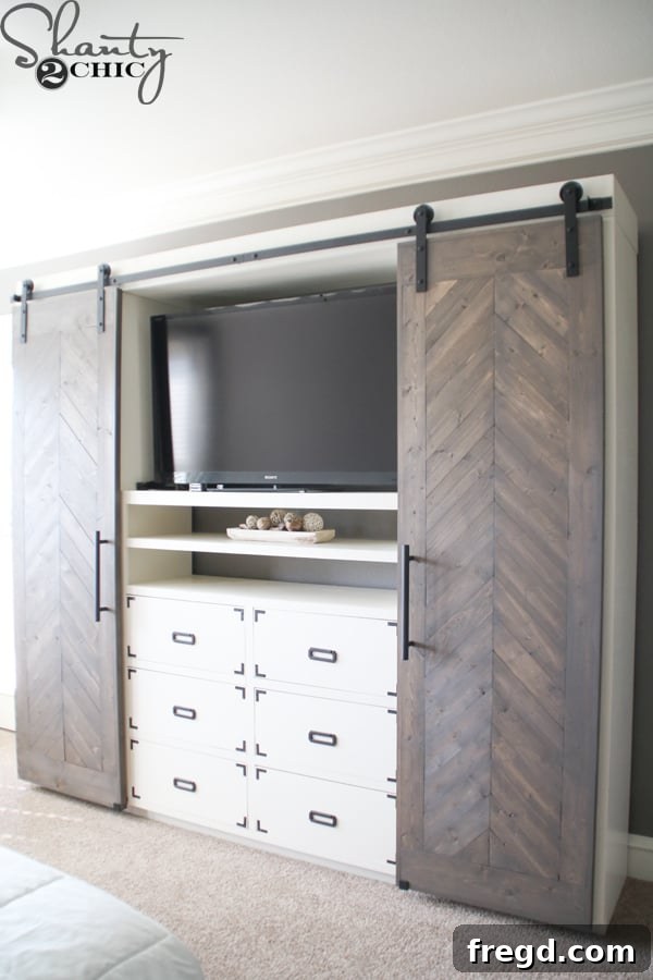 Rustic Glide Media Hub 3 diy-sliding-barn-door-media-console-open-tv-reveal
