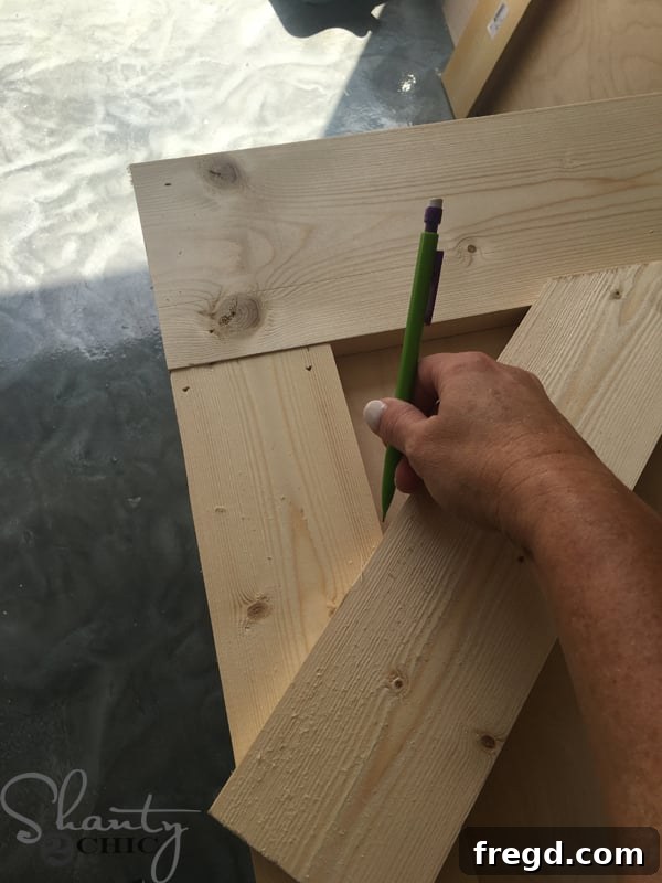 Rustic Glide Media Hub 27 marking-second-miter-cut-on-barn-door-slat