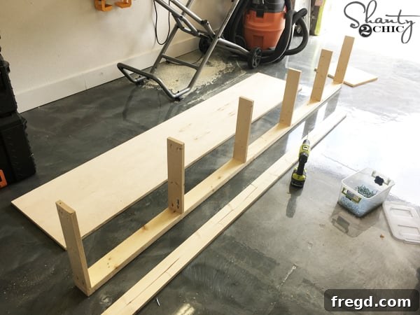 Rustic Glide Media Hub 7 completed-bridge-frame-with-1x4s-attached