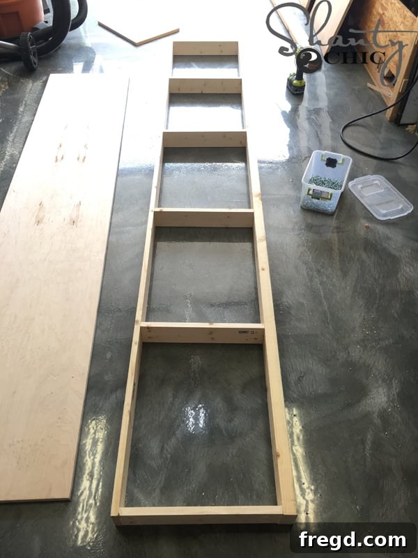 Rustic Glide Media Hub 8 securing-second-long-1x4-to-bridge-frame