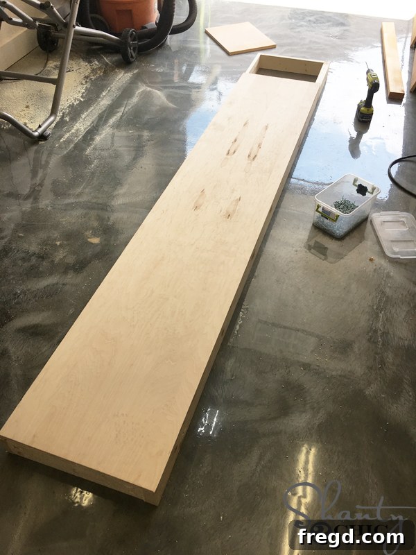Rustic Glide Media Hub 9 plywood-placement-on-media-console-bridge