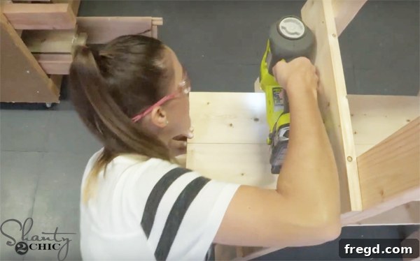 Weekend Build: Sawhorse Bookcase with Video Instructions 13 Attaching shelves to rungs with brad nails