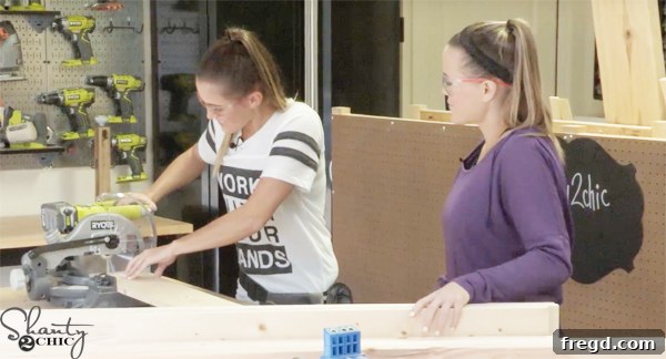 Weekend Build: Sawhorse Bookcase with Video Instructions 4 Cutting wood pieces with an 18V miter saw