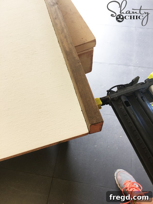 Closer look at the stained wood trim.