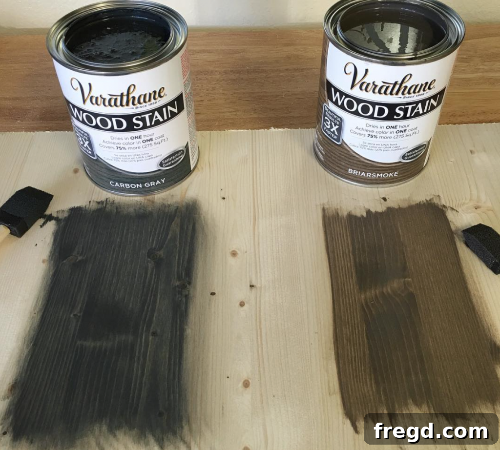 Carbon Gray and Briarsmoke wood stains for modern and rustic finishes
