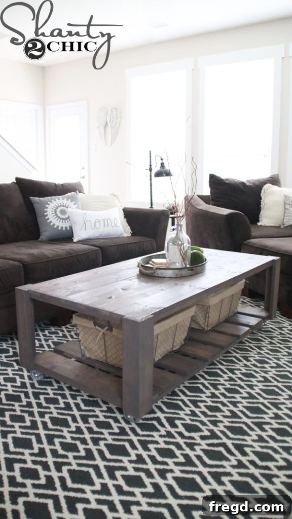 Rolling Crate Coffee Hub 21 Finished DIY Crate Coffee Table with storage baskets