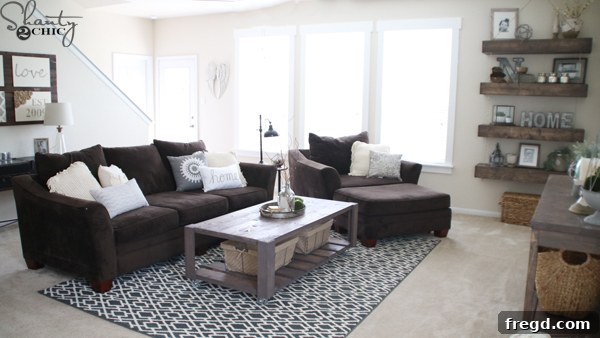 Rolling Crate Coffee Hub 22 Transformed living room with DIY coffee table and decor