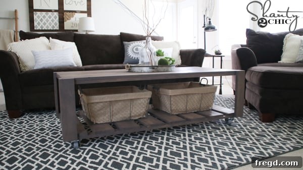 Rolling Crate Coffee Hub 24 Living room view with new DIY furniture and decor