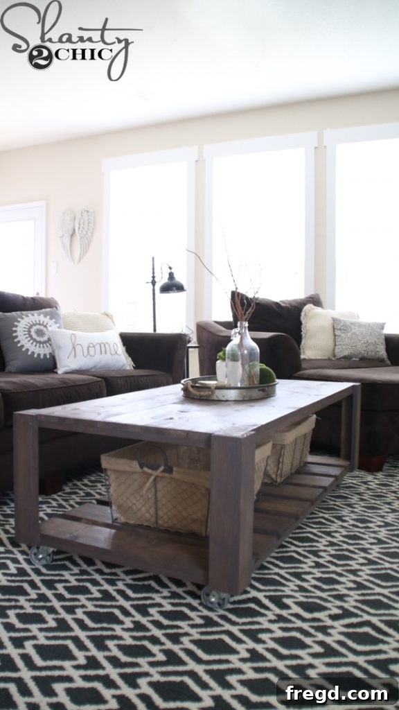 Rolling Crate Coffee Hub 29 Full view of the stylish and family-friendly living room