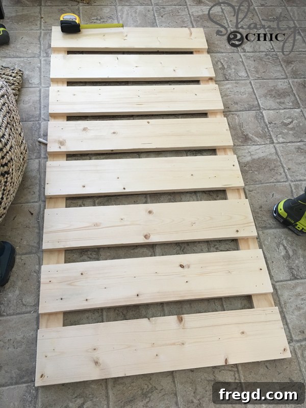 Rolling Crate Coffee Hub 8 Spacing planks evenly on the coffee table bottom