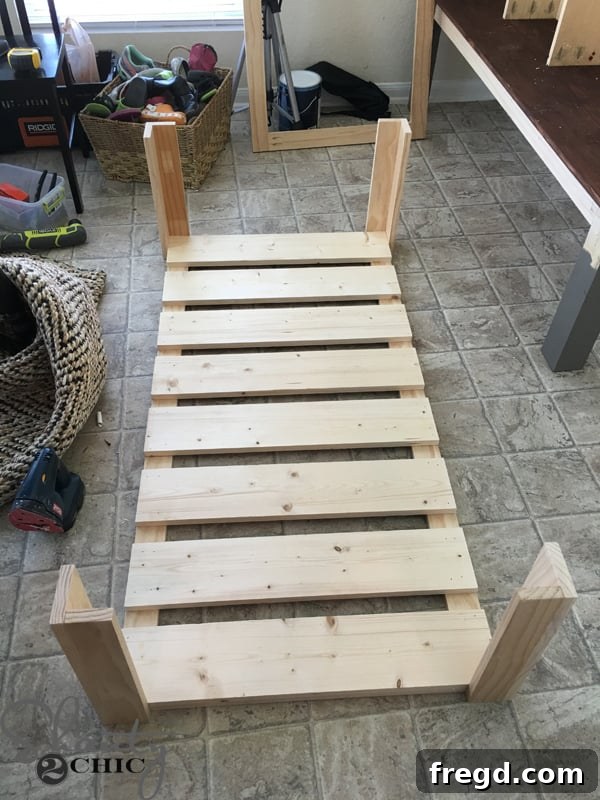 Rolling Crate Coffee Hub 10 Attaching legs to the bottom frame of the coffee table