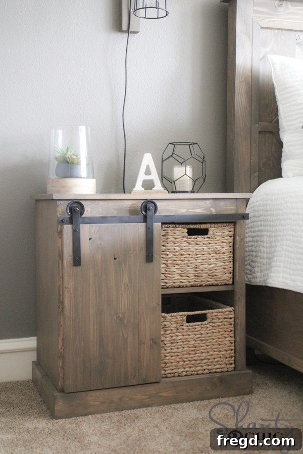 Make Your Own Barn Door Hardware for Just $20 21 Full view of the furniture piece with DIY barn door hardware installed