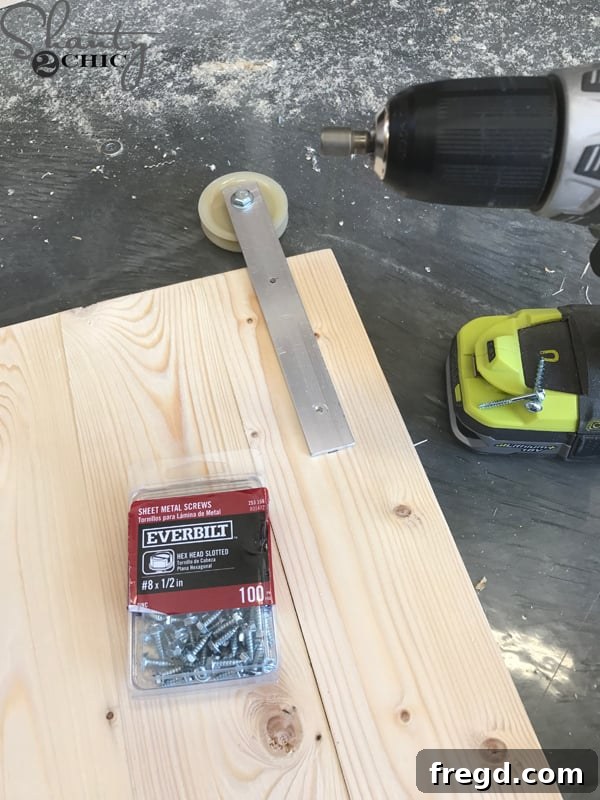 Make Your Own Barn Door Hardware for Just $20 8 Hex bolts, washers, and locking nuts for wheel assembly