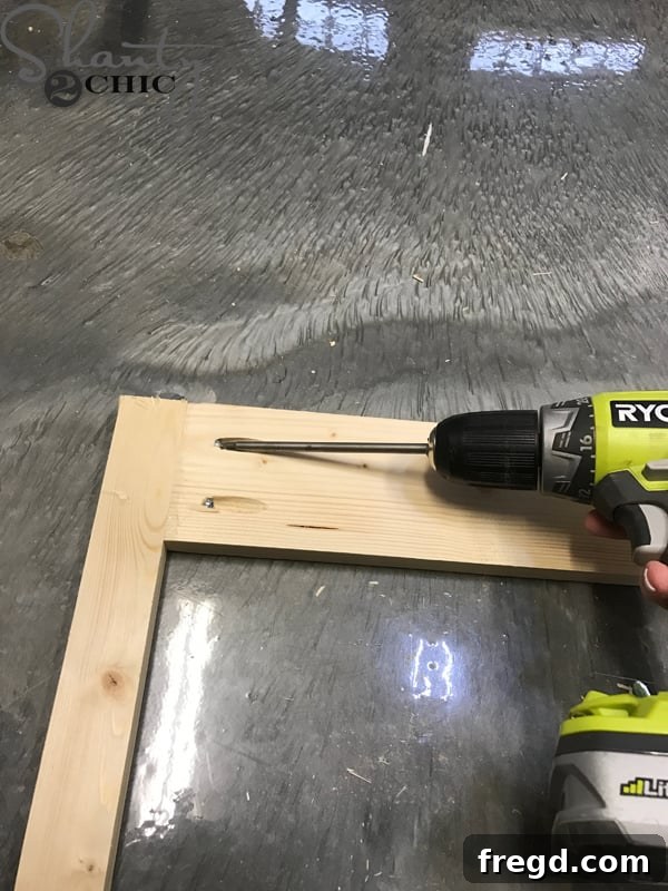 Craft Your Own Sliding Barn Door Nightstand 14 Assembling the face frame components with pocket hole screws