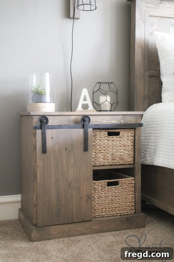 Craft Your Own Sliding Barn Door Nightstand 31 Sliding Barn Door Nightstand with decorative elements and practical storage