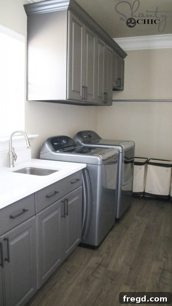 Another perspective of the bright and organized laundry room