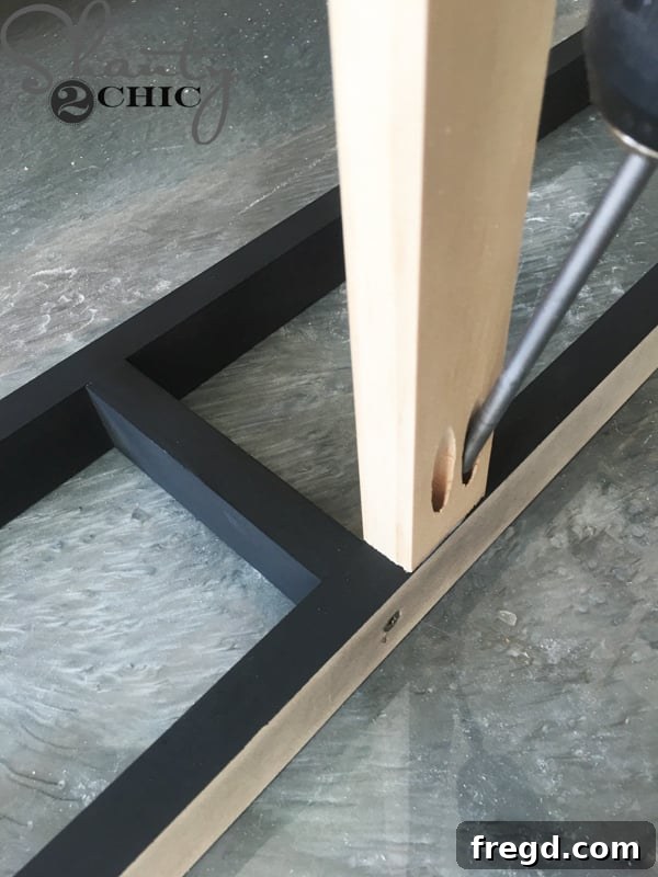 Kitchen Upgrade: DIY Floating Dish Shelf Tutorial 16 Attaching back cleats to the ladder frame, aligning with rungs