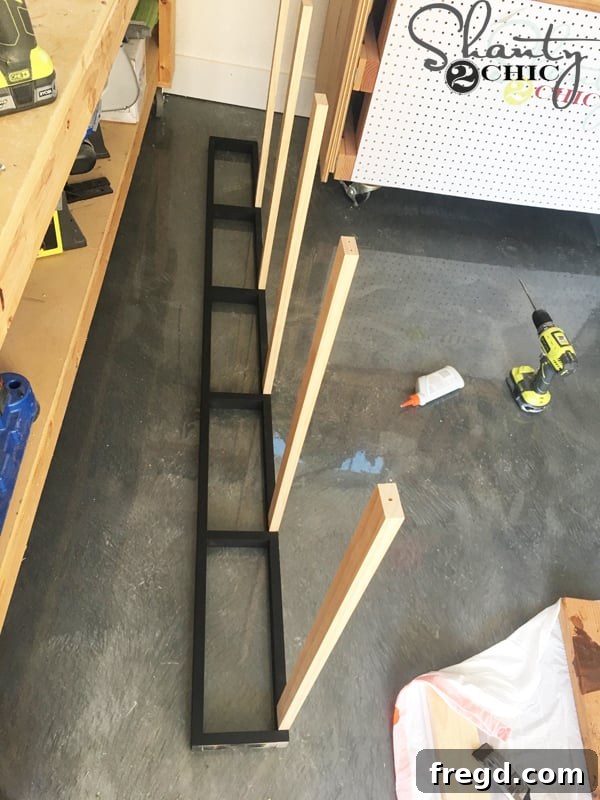 Kitchen Upgrade: DIY Floating Dish Shelf Tutorial 17 Assembling the second ladder to the cleats, completing the frame