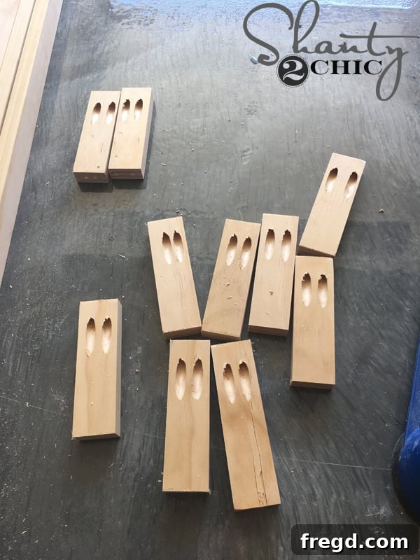 Kitchen Upgrade: DIY Floating Dish Shelf Tutorial 5 Wood pieces with drilled pocket holes, ready for assembly