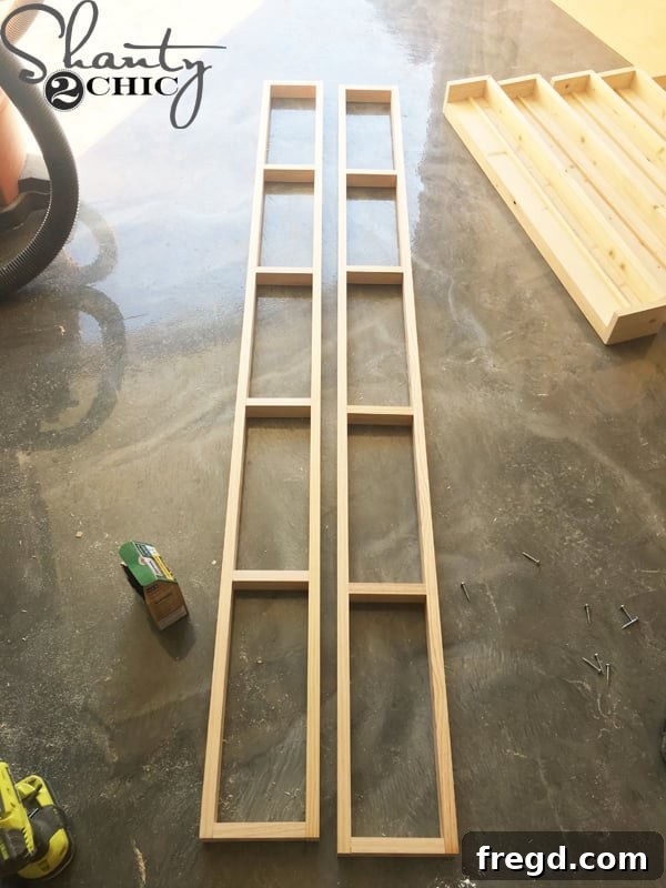 Kitchen Upgrade: DIY Floating Dish Shelf Tutorial 9 Attaching the second side of the ladder frame using wood screws and glue