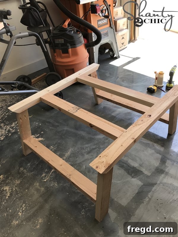 Completed DIY outdoor game table base