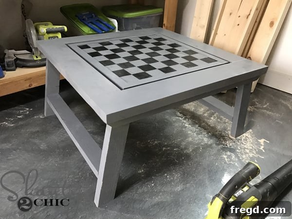 DIY Outdoor Game Table with checkerboard finished