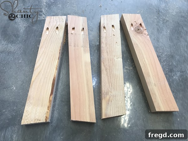 Table legs with pocket holes drilled