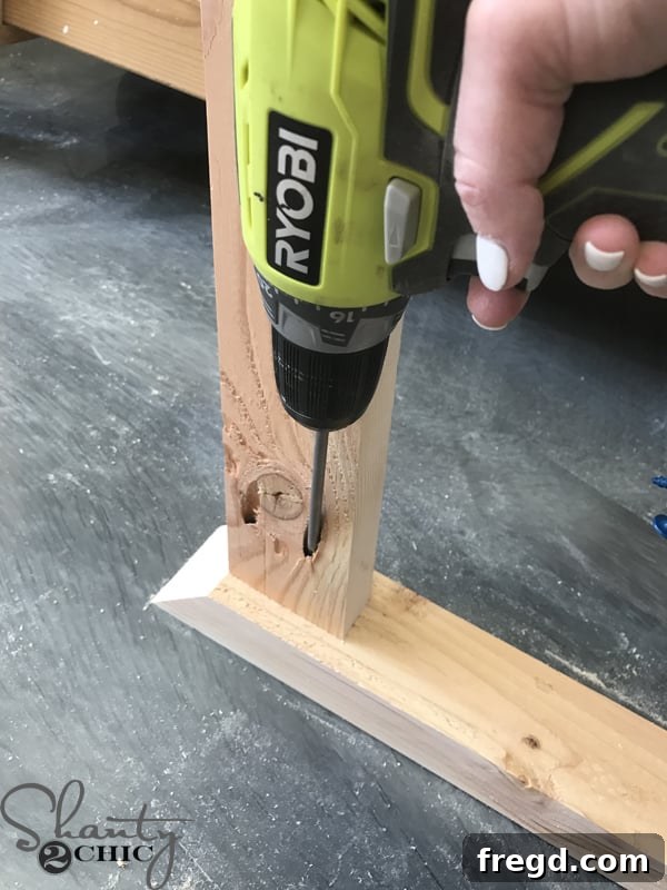 Attaching leg to top piece with pocket hole screws