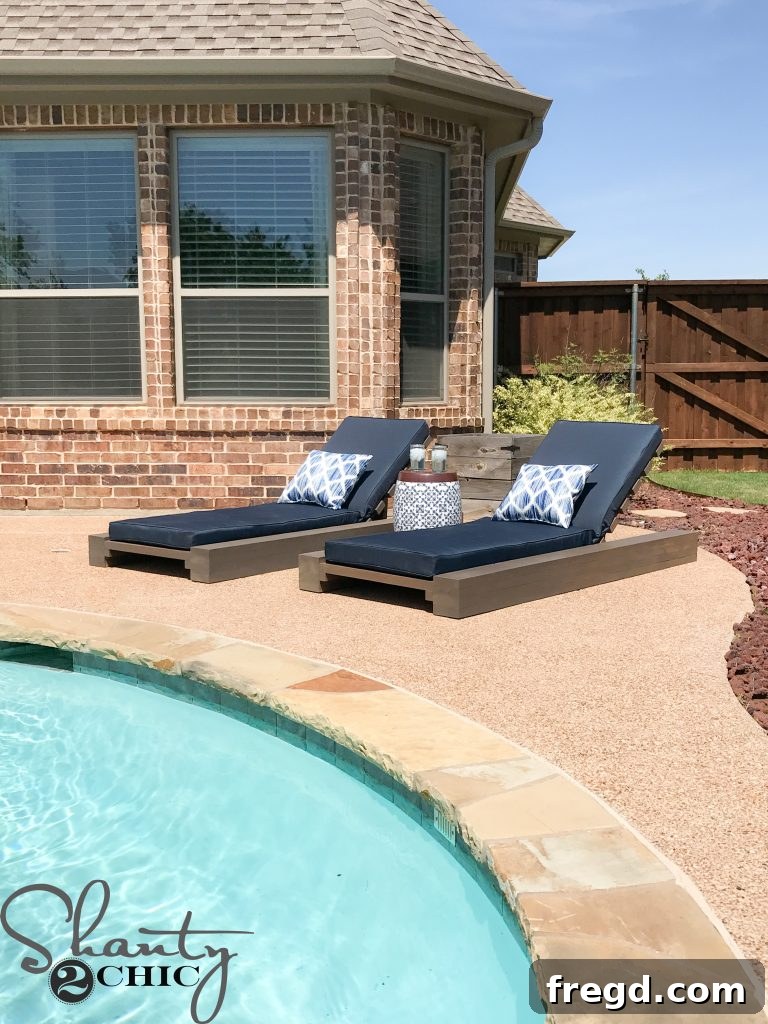 DIY Outdoor Lounge Chair: A beautiful handcrafted wooden lounge chair on a patio, ready for relaxation under the sun.