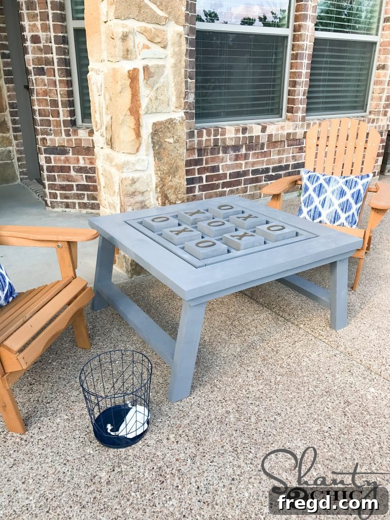 A versatile DIY outdoor game table, perfect for family fun and entertaining on the patio or in the backyard.