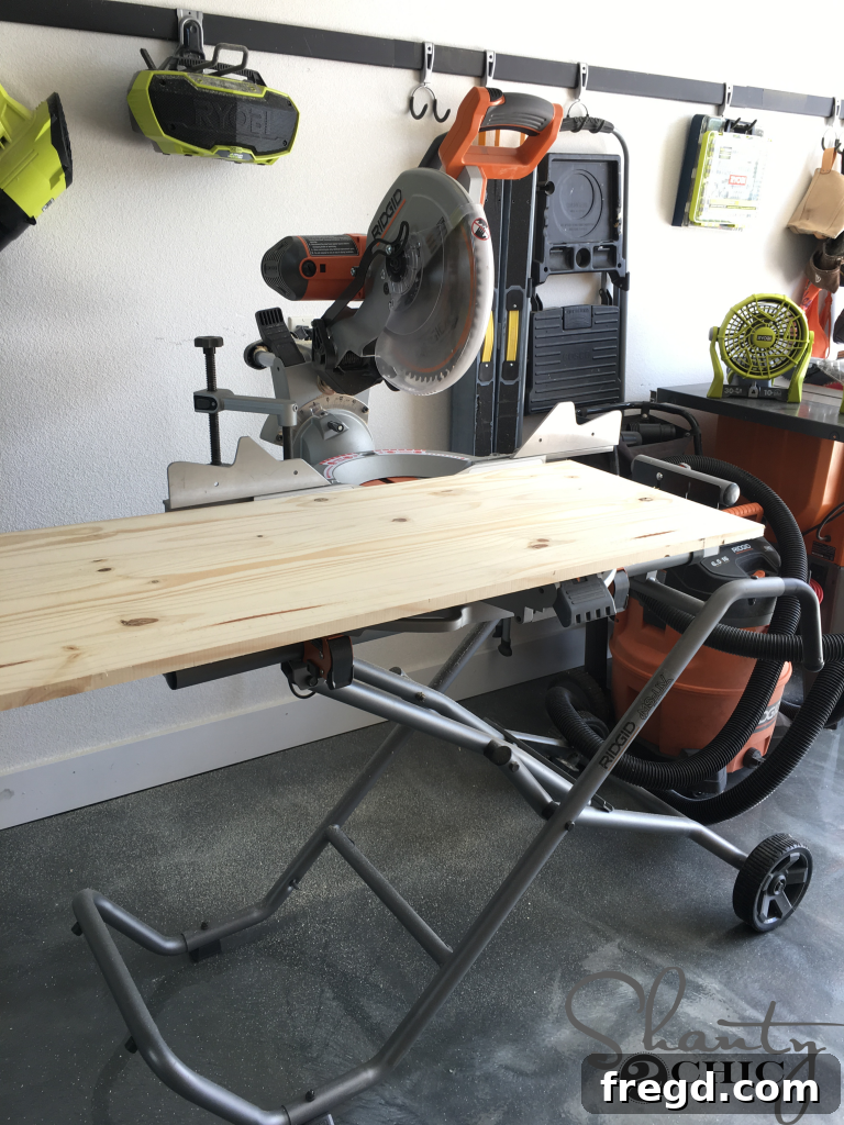 Cutting the Project Panel for the Bench Top with a Miter Saw