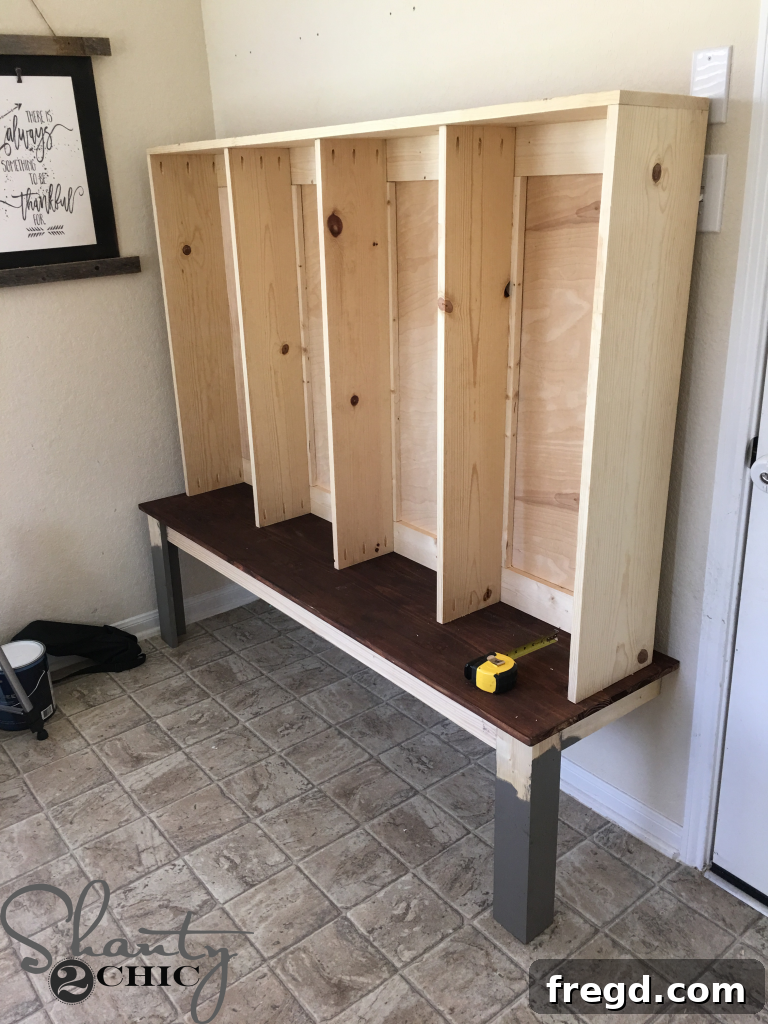 Attaching the Locker Hutch to the Built-in Bench