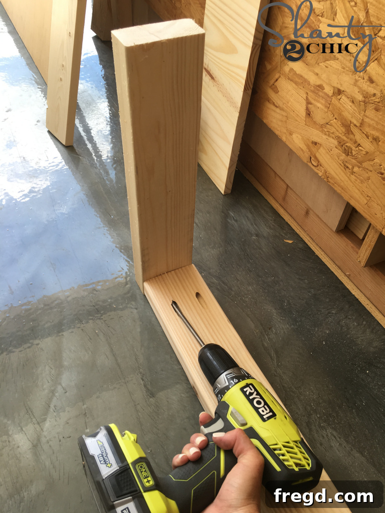 Pocket Holes Drilled in Bench Apron Pieces