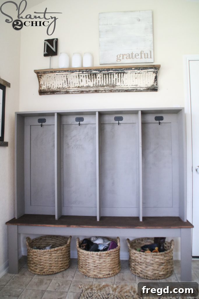 Grateful Sign and Organized Storage in the Mudroom