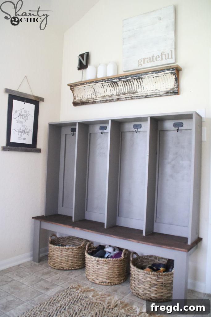 Side View of the DIY Wall Locker with Bench