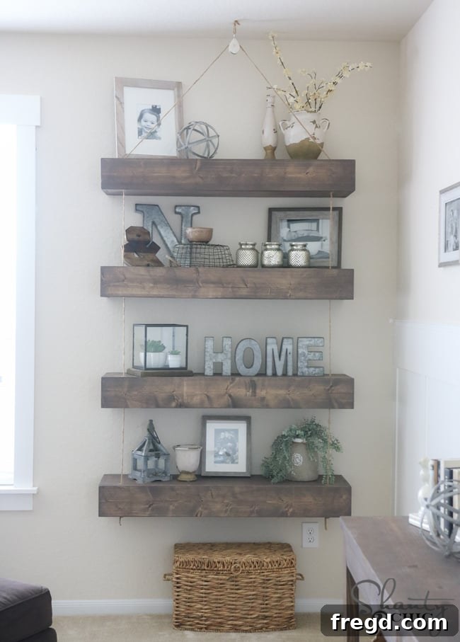 DIY Floating Shelves with Pulley Design
