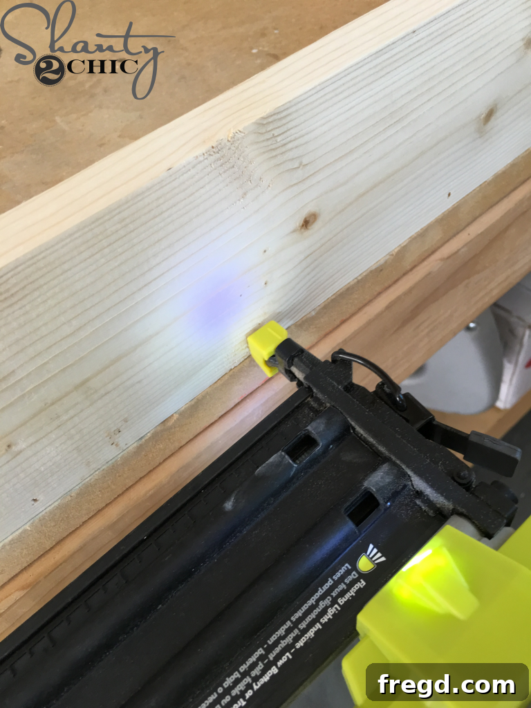 Assembling Bench Legs with Nailer and Wood Glue