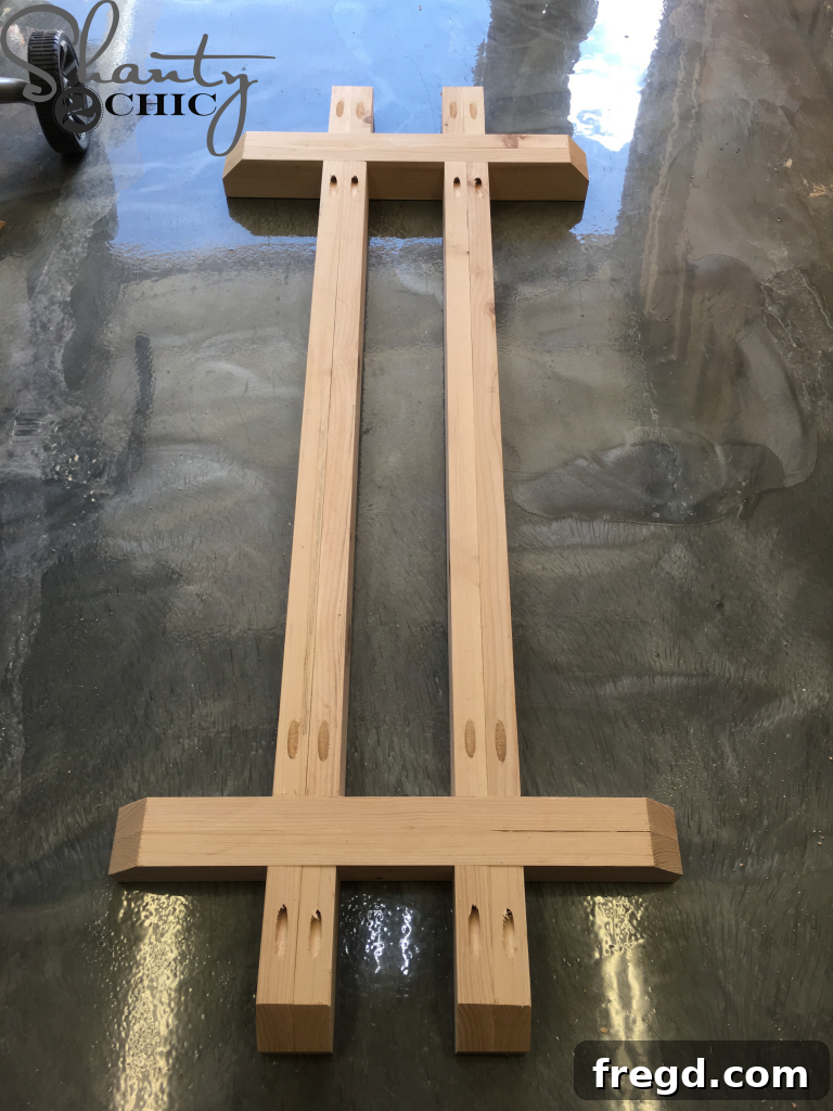 Bottom of Table Base: completed lower frame with feet and runners.