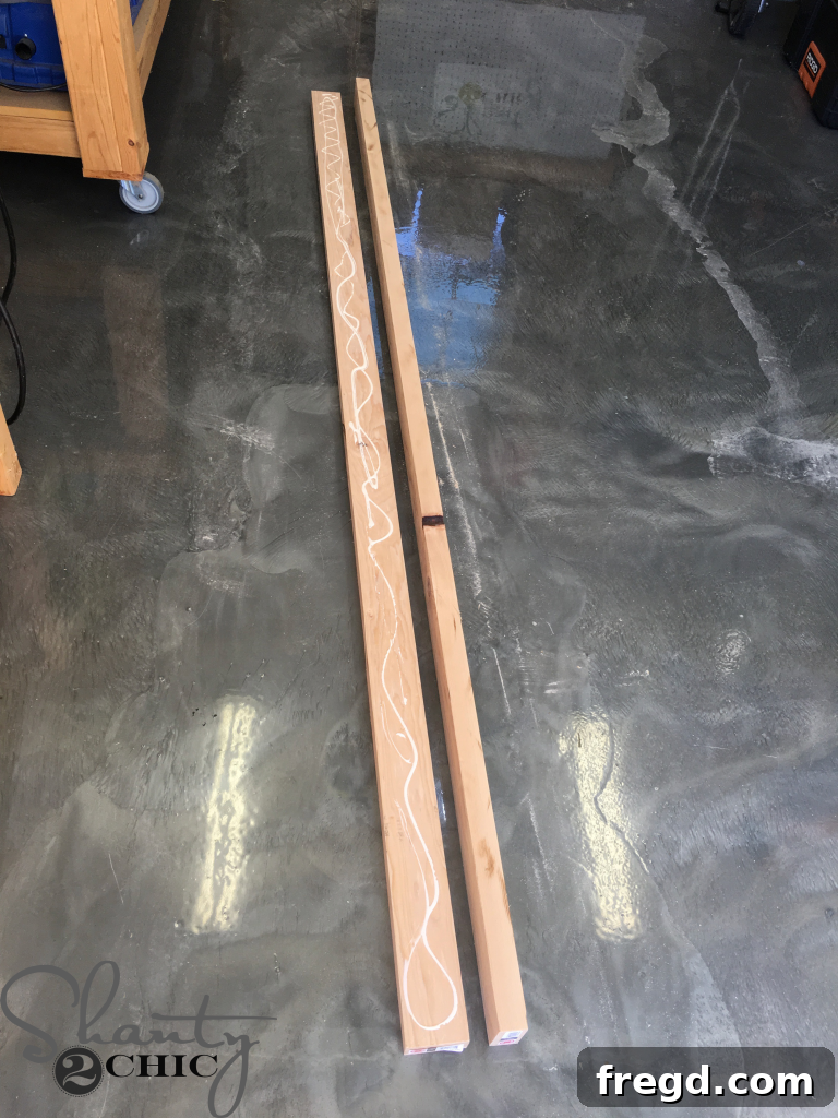 Laminating 2x4s with wood glue for durable, thick table legs.