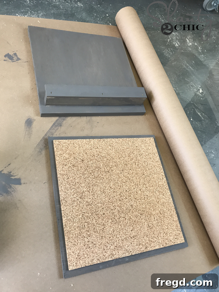 Spraying chalkboard paint on a wood tile